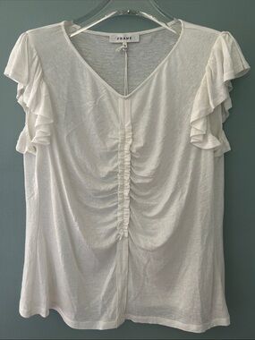 FRAME DENIM White Flutter Sleeve Tee NWT Sz XL Mislabeled Read Description